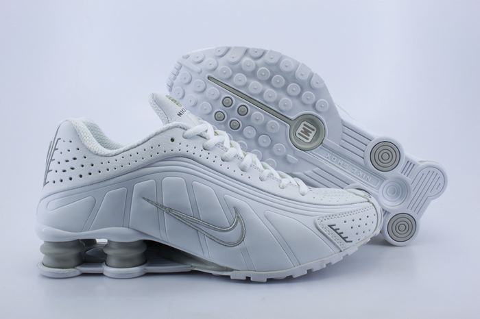 Women Shox R4 Shoes White Grey Logo