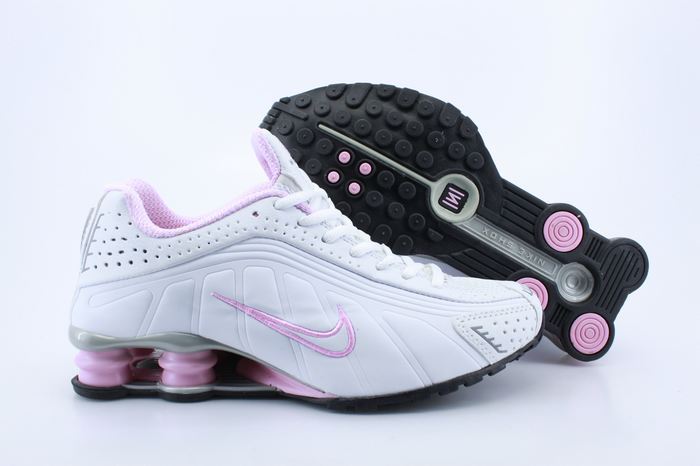 Women Shox R4 Shoes White Pink Air Cushion