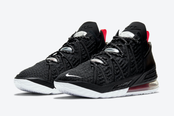 nike lebron 18 bred black university red white shoes