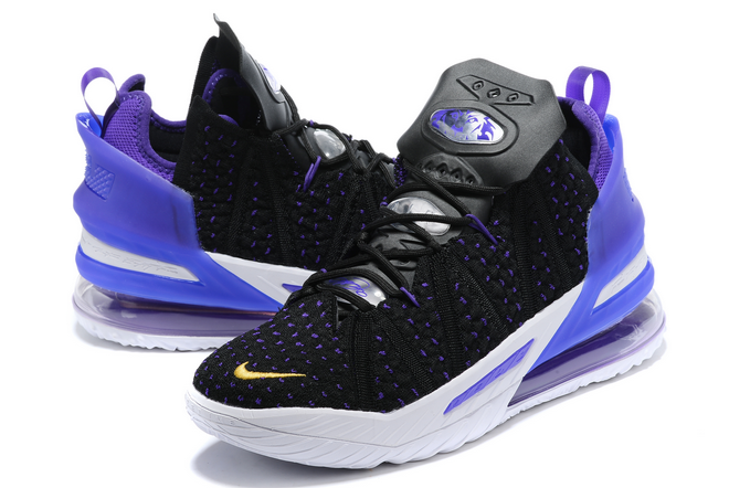 nike lebron 18 lakers black metallic gold court purple white shoes - Click Image to Close