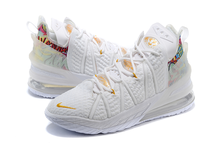 nike lebron 18 white metallic gold multi color shoes - Click Image to Close