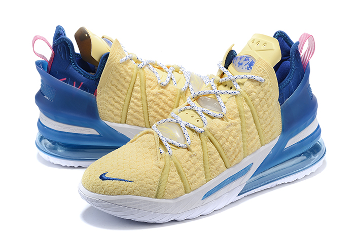 nike lebron 18 yellow white blue shoes - Click Image to Close